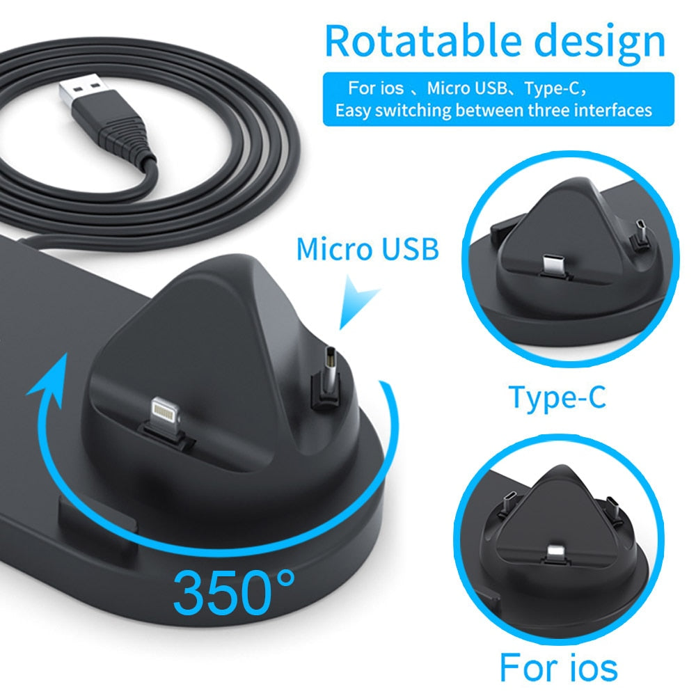 6 in 1 Wireless Charger Dock Station for iPhone/Android/Type-C