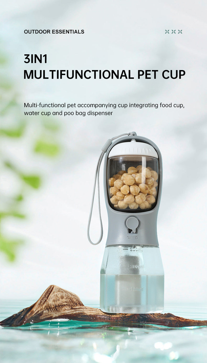 3 in 1 Portable Pet Water Bottle with Food Container