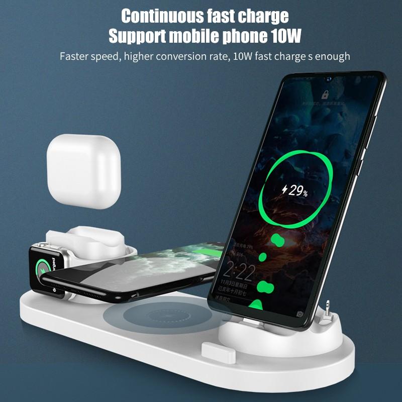 6 in 1 Wireless Charger Dock Station for iPhone/Android/Type-C