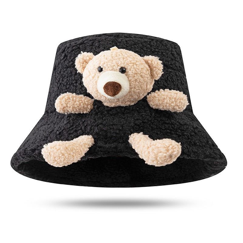 Winter Warm Bucket Hat/ 3D Stuffed Teddy Bear