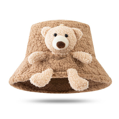 Winter Warm Bucket Hat/ 3D Stuffed Teddy Bear