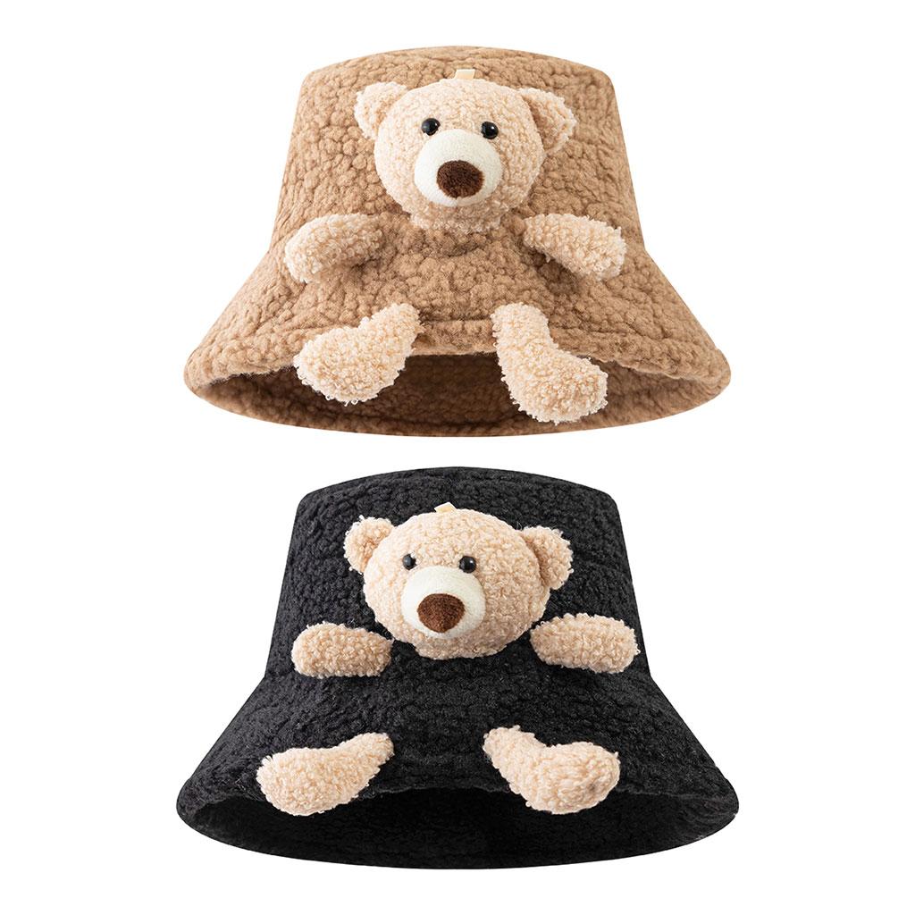 Winter Warm Bucket Hat/ 3D Stuffed Teddy Bear