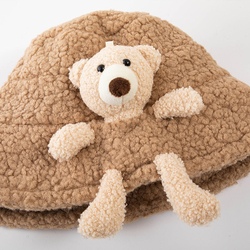 Winter Warm Bucket Hat/ 3D Stuffed Teddy Bear