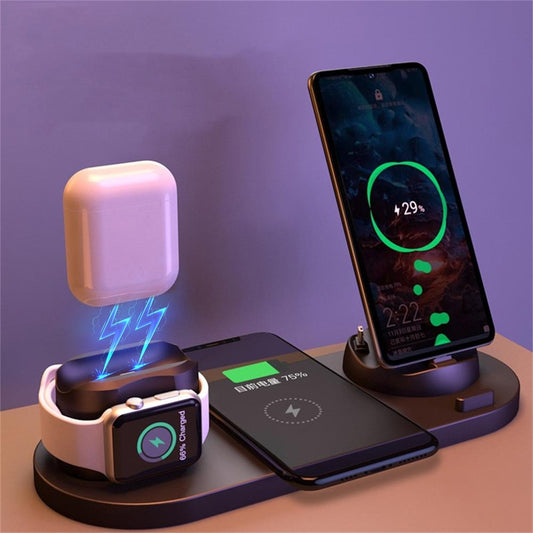 6 in 1 Wireless Charger Dock Station for iPhone/Android/Type-C