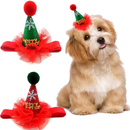 1 Pcs Puppy Dog Caps With Headband Handmade Adjustable Pet Christmas Hat